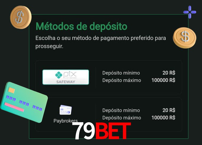 O cassino 79Bet oferece uma grande variedade de métodos de pagamento